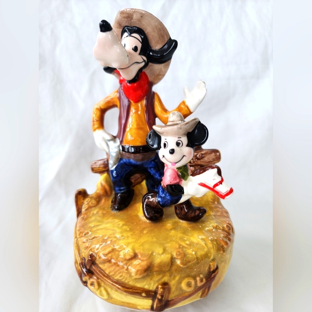 Vintage Schmid Walt Disney Music Box Wild West Series Mickey Goofy Characters